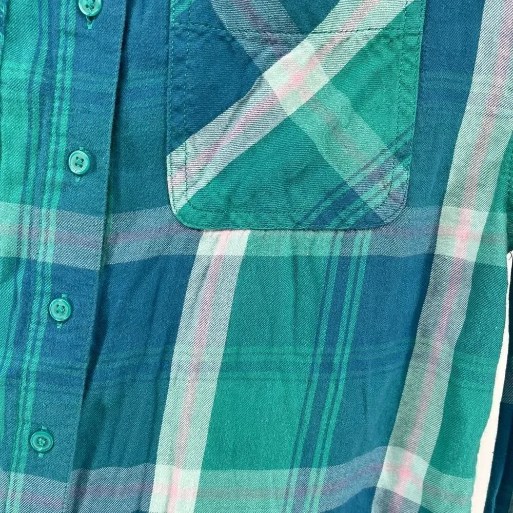 Arizona Jean Co Girl’s Green Pink Cotton Modal Plaid Button Front Top XL 16